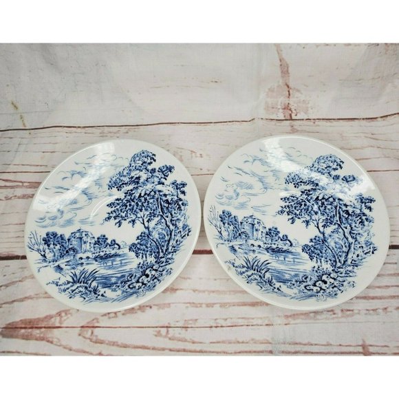 Lot Of 2 Countryside Wedgwood And Co. Made In England Teacup Blue White Saucers - Picture 1 of 11